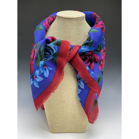 Glentex Accessories - Vintage Glentex Scarf Floral Roses Acrylic Japan Handkerchief Hankie Fring Retro